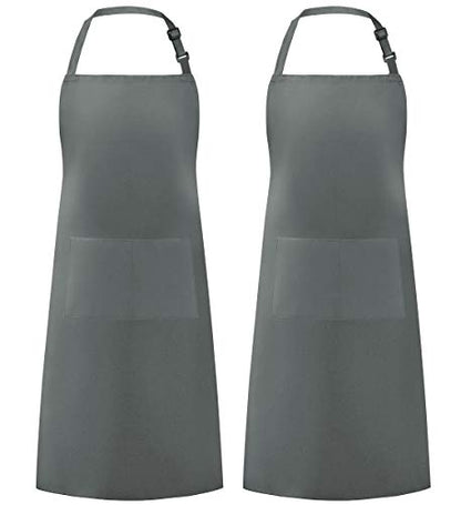 Syntus Apron for Men Women, Adjustable Cooking Kitchen Apron with 2 Pockets - color: Grey Dark, style: 2 Polyester
