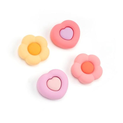 GeekShare Soft Silicone Thumb Grips, 2-Pair Thumbstick Cover Caps Compatible with Xbox One Controller - 2 Pair / 4 Pcs - Heart & Flower