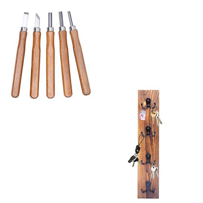 UCEC 5+1 Pack Linocut Wood Carving Tools Set Linoleum Hand Wood Carving Kit & Vertical Key Holder Wall Mount with Hooks