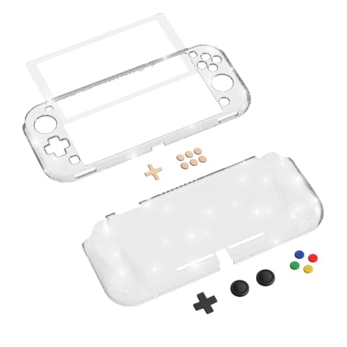 PlayVital Clear Glitter Silver Protective Case for Nintendo Switch Lite, Glossy Ergonomic Hard Grip Cover - Shock-Absorbent Anti-Scratch Shell Case with Screen Protector & Thumb Grips & Button Caps - color: Clear Glitter Silver