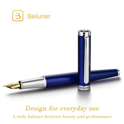 BEILUNER Luxury Fountain Pen Set,Solid 24K Gilded(Fine)-Charming Blue - color: Blue, style: Fine Nib