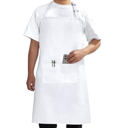 Syntus Chef Apron for Men Women with Pockets, Thick Grilling BBQ Apron - color: White