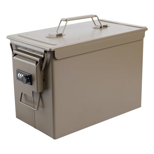 Ammo Can&Ammo Box, Fireproof & Waterproof Metal Storage Box - Perfect for Ammo, Lithium Batteries & RC Car Batteries (Square Lock, Khaki-12.8 * 7.4 * 6.1") - color: Khaki-12.8*7.4*6.1", style: Square Lock
