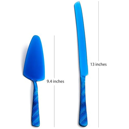 Blue Cake Cutting Set, Stainless Steel Cake Knife and Server Set - color: Blue