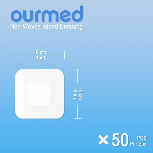 Ourmed Island Dressing Bordered Gauze 4"x 4"(2"x 2" Absorbent Pad), Pack of 50, Self-Adhesive Sterile Dressing with Highly Absorbent, Latex& Rubber- Free, for Cuts and Scratches - size: 4"x 4"(50 PCS)