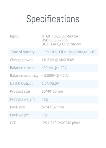 M4 80W 5A MINI Pocket Smart Compact Balance Charger Built-in USB C XT30 XT60 Output for ToolkitRC 1-4S Lipo LiHv Life Battery (M4 Pocket 1PC) - style: M4 Pocket 1PC