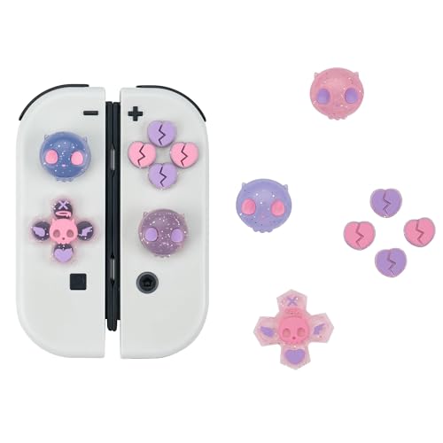 GeekShare Silicone Cross D-Pad Button Caps Set Joystick Cover - Cute ABXY Key Buttons Sticker Compatible with Switch/OLED Joy Con - Pink & Purple Skull - size: Switch / OLED Purple