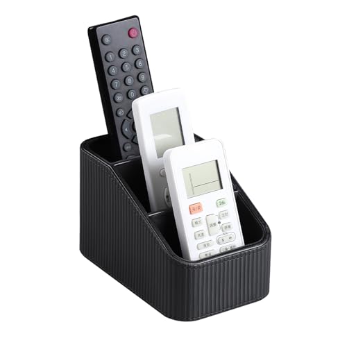Remote Control Holder, PU Leather Nightstand Organizer, Black - color: Black