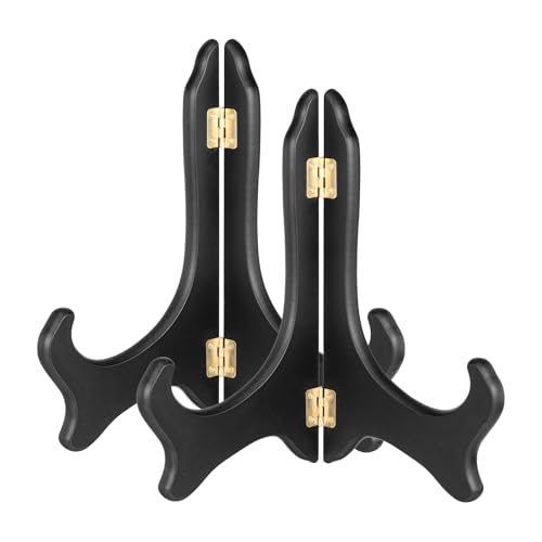 MECCANIXITY 2Pcs Wooden Easel Plate Holder, 10" Small Wood Easels Folding - color: Black, size: 10"