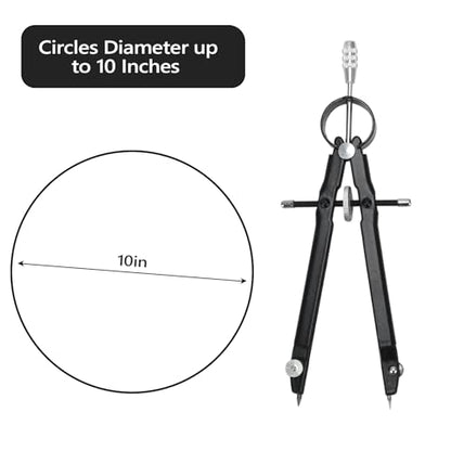 Compass for Geometry, Metal Compass with Extra Refills Compass Drawing Tool for Students Drafting Compass Back to School Supplies (Black 2pcs)
