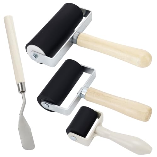 3 Pack Rubber Brayer Roller, 1.4”/2.4”/3.7” Art Craft Rollers with Scraper