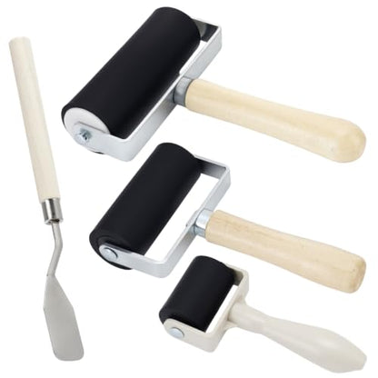 3 Pack Rubber Brayer Roller, 1.4”/2.4”/3.7” Art Craft Rollers with Scraper