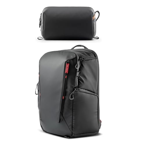 PGYTECH OneMo Lite Camera Backpack 22L+Wash Pouch Hanging Toiletry Bag for Men, Waterproof Dopp Kit Travel Makeup Bag Organizer for Toiletries & Cosmetics, Black