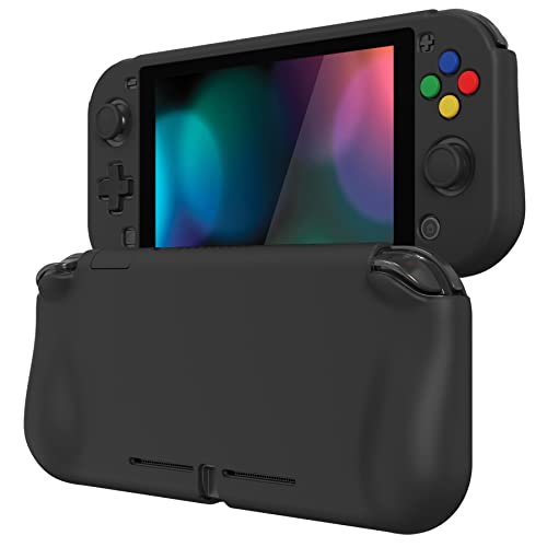PlayVital ZealProtect Protective Case for Nintendo Switch Lite, Ergonomic Grip Hard Cover - Durable Shock-absorbent Shock-Absorption Anti-Scratch with Screen Protector & Thumb Grip Button Cap, Black - color: Black
