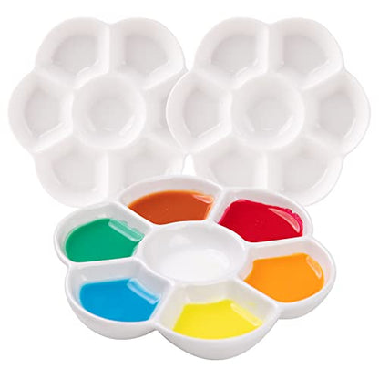 MEEDEN Ceramic Watercolor Paint Palette: 3Pcs 7-Well Color Mixing Tray 4.7"