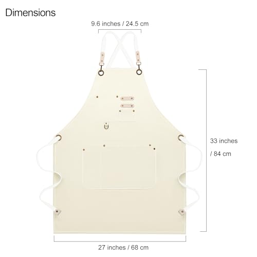Dulabi Apron, Adjustable Chef Apron for Women and Men with Large Pockets, Cooking Kitchen Apron with Back Straps - color: Beige