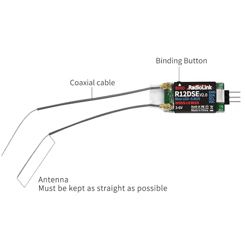Radiolink R12DSE 2.4Ghz 12 Channels Micro RC Receiver SBUS/PPM Voltage Telemetry Long Range Control for FPV Racing Drone, Quadcopter, Helicopter