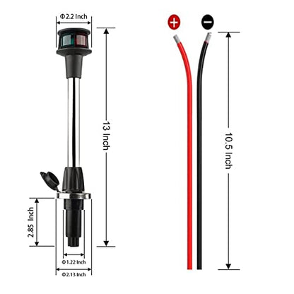 Bow Light LED Boat Navigation Lights Red and Green Bi-Color Lighting Pole Removable Plug in Base 12 Inches