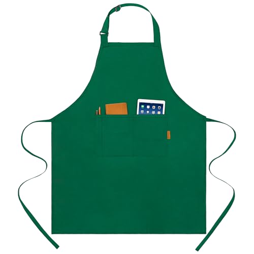 BOHARERS Green Aprons with Pockets - Restaurant Bib Apron for Work Home Kitchen Washable Chef Aprons Costume - color: 01 Pack Red Green