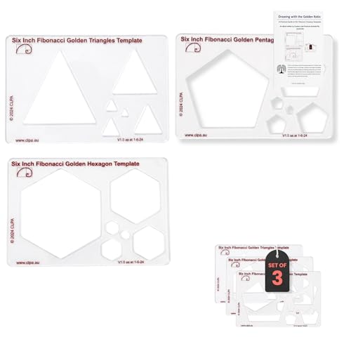 Fibonacci 6" 3-Piece Drawing Template Set, Golden Ratio Stencils - style: Set - 6" Triangle/Pentagon/Hexagon