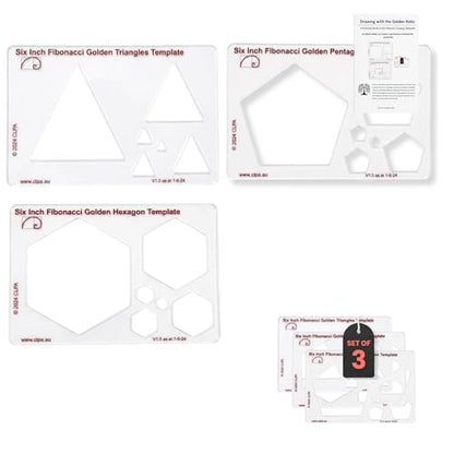 Fibonacci 6" 3-Piece Drawing Template Set, Golden Ratio Stencils - style: Set - 6" Triangle/Pentagon/Hexagon
