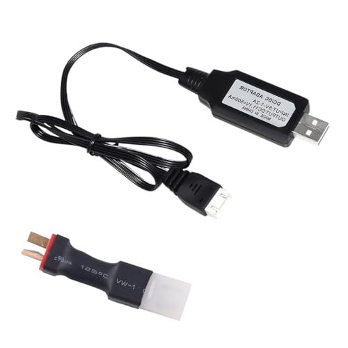 RC Battery Accessory Kit,No Wires Tamiya Male (White) Connector Switch to Deans T Female (red) Adapter, for Remote Control Toy Boat FPV Drone Car etc - 1 Pcs with 11.1V USB Charger Cable