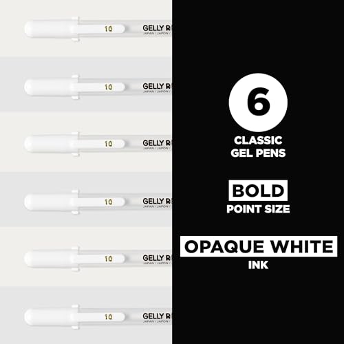SAKURA 57458 Gelly Roll Classic 10, White Bold Gel Pens, 6 Piece Set - size: 1 Count (Pack of 6), style: Bold Tip