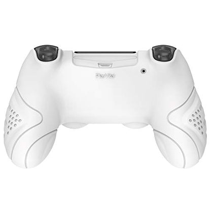 PlayVital Guardian Edition White Ergonomic Soft Anti-Slip Controller Silicone Case Cover for PS4 Slim/Pro, Rubber Protector with White Joystick Caps - color: White