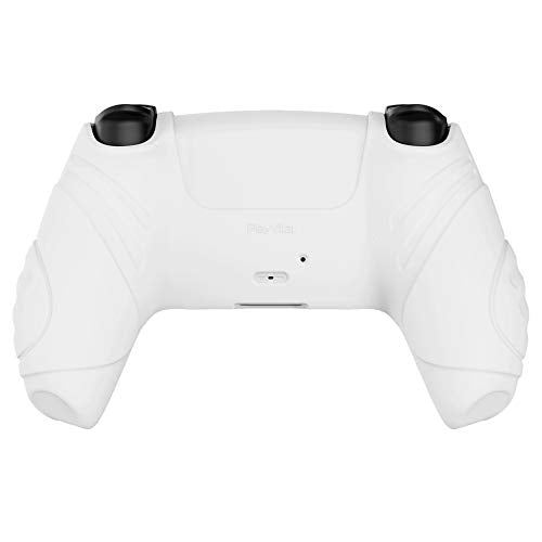 eXtremeRate PlayVital Guardian Edition White Ergonomic Soft Anti-Slip Controller Silicone Case Cover for ps5, Rubber Protector Skins with White Joystick Caps for ps5 Controller - color: White