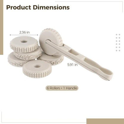 Clay Texture Rollers Set with Handle, 2.36 in Diameter 6 Pattern Clay Textured Rolling Pins for Pottery, Dough, Fondant, Biscuit, Reusable Arts & Crafts