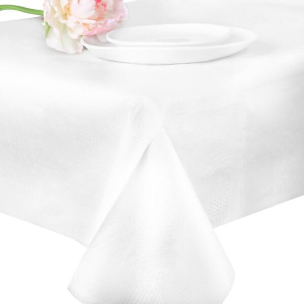 PARTY BARGAINS 5 Disposable Table Covers - 54" X 108", 3 Ply Paper & Plastic White Table Cover