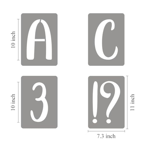 10 Inch Letter Stencils for Painting - 42 Pack Alphabet Letter Number Templates with Signs, Reusable Plastic Alphabet Stencils for Chalkboard Fabric Rock Wood Crafts Painting - size: 10 Inch