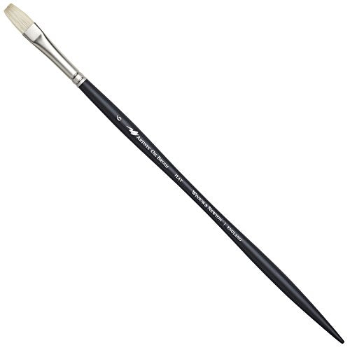 Winsor & Newton Artists' Oil Hog Paint Brush, Long Handle Size 6, Flat - size: #6, style: Flat