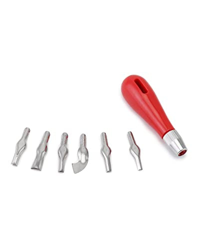 QWORK Linoleum Cutter Set, 6 Replaceable Blades Block Carving Tool for Lino Cut, Print Stamps, DIY Engraving, Building Blocks, Carving