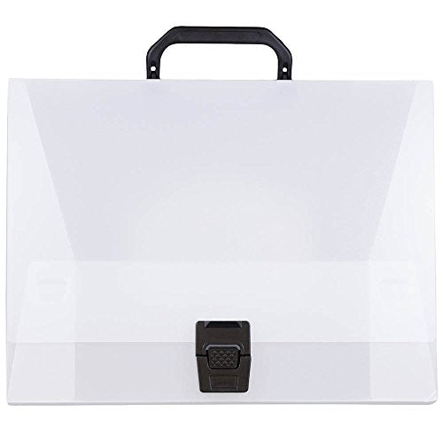 JAM PAPER Plastic Portfolio Briefcase with Handles - Wide - 12 3/4 x 9 1/2 x 3 - Clear - Sold Individually