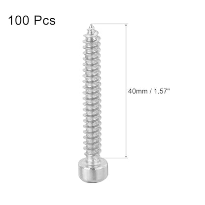 uxcell M5 Hex Socket Head Cap Self-Tapping Screw, 100Pcs M5x40mm 304 Stainless Steel, Hexagon Socket Head Tapping Screws, Hex Drive, Self Tapping Point - Silver - size: M5x40mm