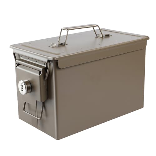 Ammo Can & Ammo Box, Fireproof & Waterproof Metal Storage Box - Perfect for Ammo, Lithium Batteries & RC Car Batteries (Round Lock, Khaki-12.8 * 7.4 * 6.1") - color: Khaki-12.8*7.4*6.1", style: Round Lock