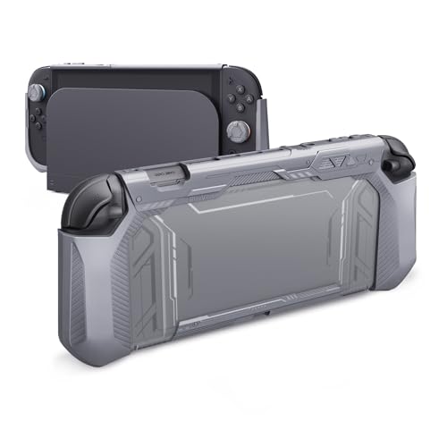 PlayVital Meteor Grip Case for Nintendo Switch 2 with Thumbstick Caps & Ergonomic Grips – Dockable Shockproof Anti-Slip Cover with Clear Back Design for Switch 2 Protective Shell – New Hope Gray - color: New Hope Gray