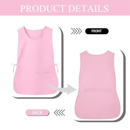 Cobbler Apron Unisex Smock Apron with Side Ties and 2 Deep Pockets Unisex Apron for work kitchen - color: Pink