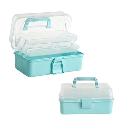 3 Layers Craft Organizers and Storage with Handle Portable, Green - color: Bl