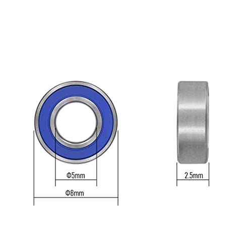 MR85-2RS 10 PCS Miniature Deep Groove Ball Bearing 5×8×2.5mm Double Blue Rubber Sealed Ball Bearing Chrome Steel P0 Z2 Bearing for Industrial Machine,Power Tools and Mechanical Equipment - size: 5×8×2.5mm