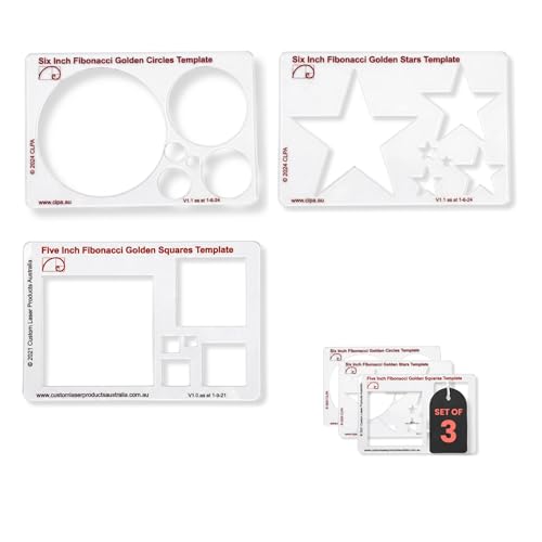 Fibonacci 6" 3-Piece Drawing Template Set, Golden Ratio Stencils - style: Set - 6" Circle/Star, 5" Square
