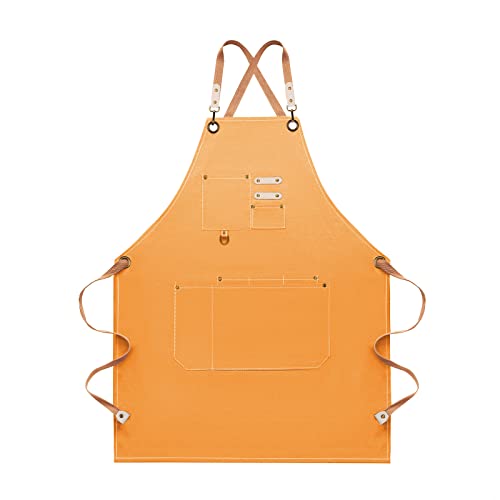 Dulabi Apron, Adjustable Chef Apron for Women and Men with Large Pockets, Cooking Kitchen Apron with Back Straps - color: Orange