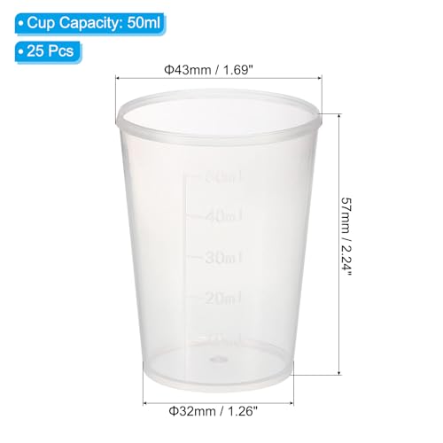 PATIKIL 50ml Measuring Cups, 25Pcs Polypropylene Graduated Measuring Beakers for Lab Experiments, Cooking and Baking, Transplant