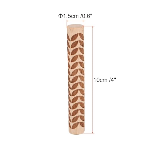HARFINGTON Wood Clay Roller 4" Leaf Pattern Rolling Pins Wood Rollers Pottery Tools Wood Grain Texture Rollers for Clay Baking Dough Playdough DIY - style: Leaf