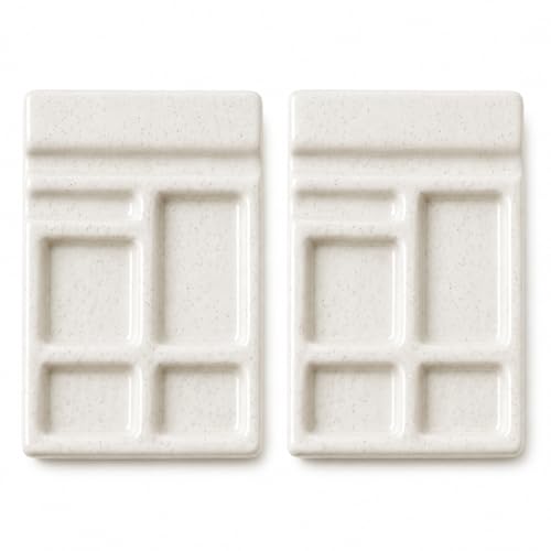 2 Pack Mini Ceramic Watercolor Palette with Brush Rests - color: Warm Beige