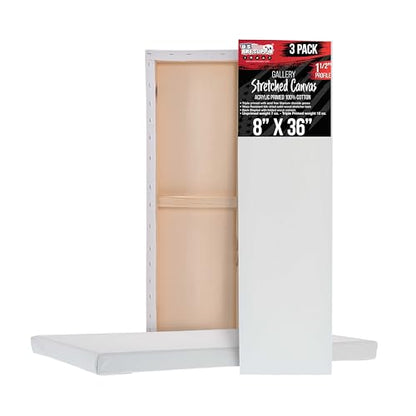 U.S. Art Supply 8"x36" Stretched Canvas for Painting, Gallery Depth 3-Pack - size: 8" x 36"