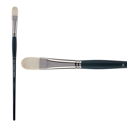 Creative Mark Imperial Professional Chungking Hog Bristle Brush - Filbert # 10, Handmade Long Handle Oil Paint Brushes for Artists, Nickel-Plated Brass Ferrules, Stiff Yet Soft Natural Bristles - size: #10