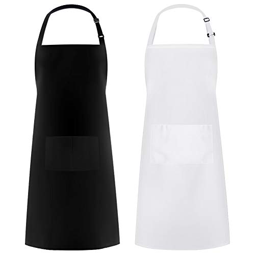 Syntus Apron for Men Women, Adjustable Cooking Kitchen Apron with 2 Pockets - color: Black/White, style: 2 Polyester