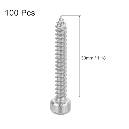 uxcell M4 Hex Socket Head Cap Self-Tapping Screw, 100Pcs M4x30mm 304 Stainless Steel, Hexagon Socket Head Tapping Screws, Hex Drive, Self Tapping Point - Silver - size: M4x30mm